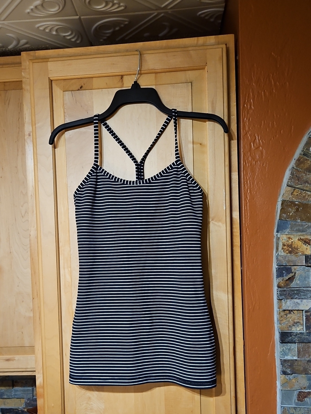 Lululemon Power Y Tank Top Luon Striped Print Racerback Sleeveless Black White